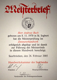 Meisterbrief des Zimmererhandwerks