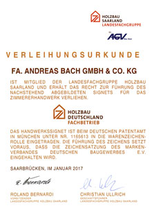 Veleihungsurkunde Holzbau Saarland